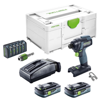 Festool TID 18 HPC 4.0 I-Plus cordless impact wrench 18 V 180 Nm 1/4" ( 576482 ) + 2x rechargeable battery 4.0 Ah + charger + 6-piece bit set + systainer