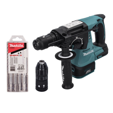 Makita DHR 243 Z Trapano a percussione a batteria 18 V 2,0 J SDS plus Brushless + set di punte da 5 pezzi - senza batteria, senza caricabatteria