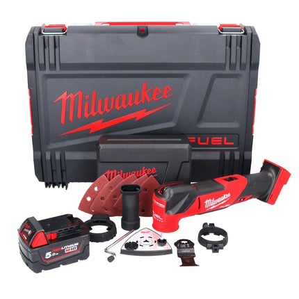 Milwaukee M18 FMT-501X FUEL multiherramienta a batería 18 V sin escobillas + 1x batería 5.0 Ah + set de accesorios 7 piezas + caja HD - sin cargador