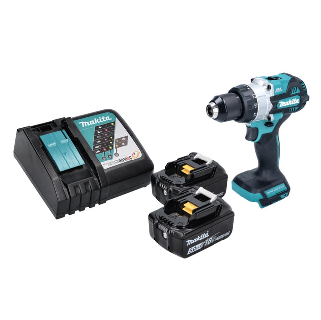Taladro de percusión sin cable Makita DHP 486 RT 18 V 130 Nm sin escobillas + 2x batería recargable 5,0 Ah + cargador