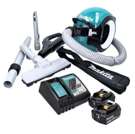 Aspirateur à batterie Makita DCL 501 RF 18 V sans balais + 2x batteries 3,0 Ah + chargeur + accessoires