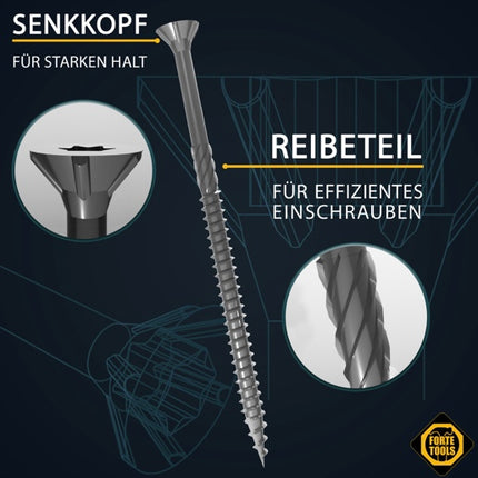 FORTE Tools Universal Holzschraube 5,0 x 80 mm T25 800 Stk. ( 4x 000040113884 ) silber verzinkt Torx Senkkopf Teilgewinde