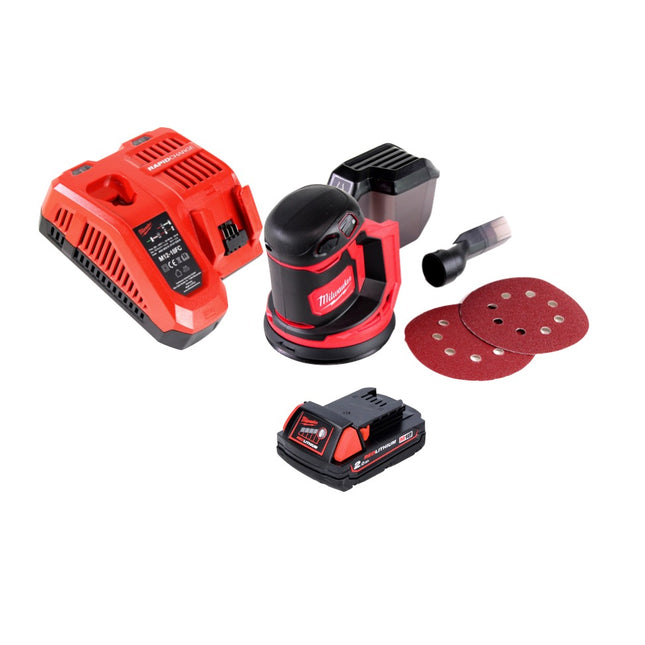 Milwaukee M18 BOS125-201 FC Random Orbital Battery Sander 125mm 18V + 1x Battery 2.0Ah + Charger