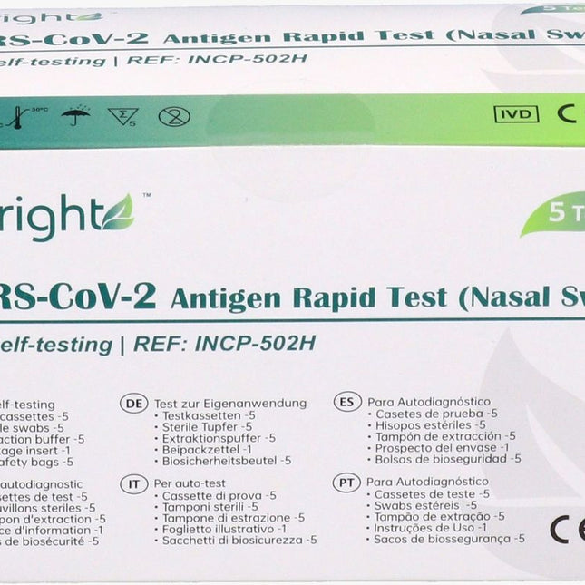 "BERIGHT" Corona Antigen Schnelltest zur Eigenanwendung für Laien / VPE 5er / CE-Zertifizierung / BfArM-Listung (AT1172/21) / PEI Evaluiert - Toolbrothers