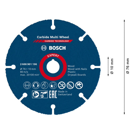 Disco de corte Bosch EXPERT Carbide Multi Wheel 76 x 10 mm 1 pieza (2608901196) Tecnología de carburo