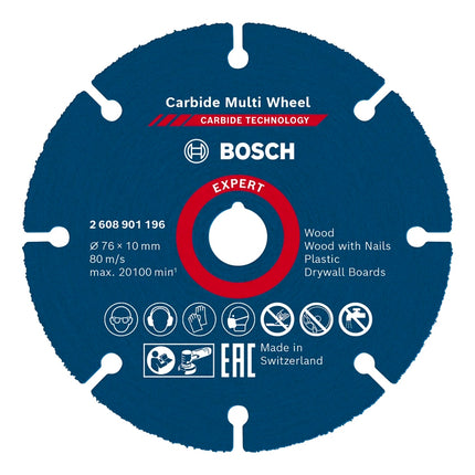 Disco de corte Bosch EXPERT Carbide Multi Wheel 76 x 10 mm 1 pieza (2608901196) Tecnología de carburo