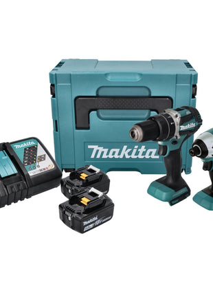 Makita DLX 2180 TJ cordless combo kit DHP 484 cordless impact drill + DTD 153 cordless impact wrench + 2x rechargeable battery 5.0 Ah + charger + Makpac