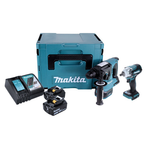 Makita DLX 2372 TJ Akku Combo Kit DHR 242 Akku Bohrhammer + DTW 300 Akku Schlagschrauber + 2x Akku 5,0 Ah + Ladegerät + Makpac