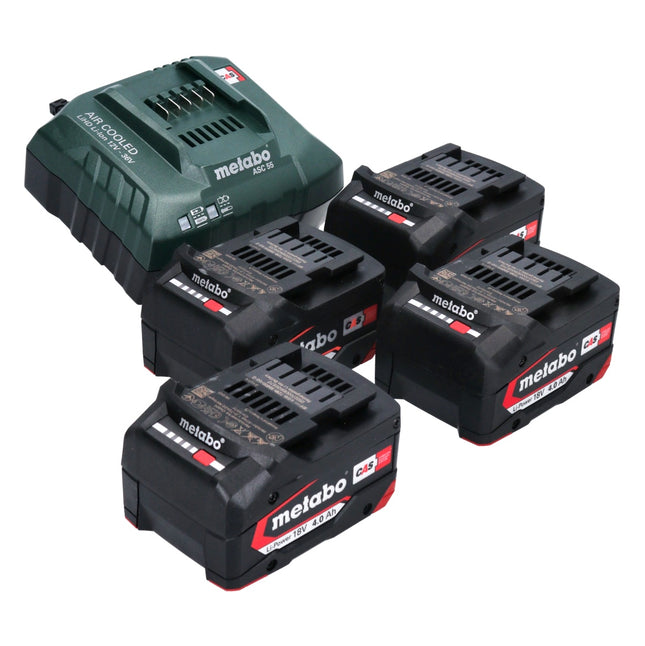 Metabo basic set 4x Li-Power battery pack 18 V 4.0 Ah CAS Li-Ion battery ( 4x 625027000 ) + ASC 55 charger ( 627044000 )