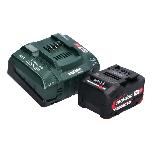 Set base Metabo 1x batteria Li-Power 18 V 4,0 Ah CAS Li-Ion ( 625027000 ) + caricatore rapido ASC 145 ( 627378000 )