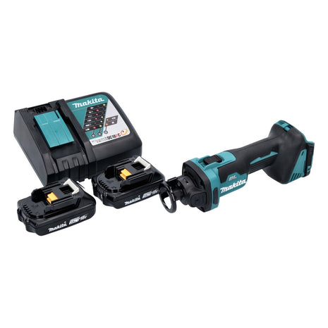 Makita DCO 181 RA cordless rotary cutter 18 V 32000 rpm brushless + 2x rechargeable battery 2.0 Ah + charger