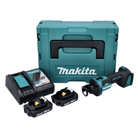 Makita DCO 181 RAJ cordless rotary cutter 18 V 32000 rpm brushless + 2x rechargeable battery 2.0 Ah + charger + Makpac