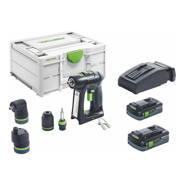 Festool C 18 HPC 4.0 l set cordless drill driver 18 V 45 Nm brushless ( 576992 ) + 2x rechargeable battery 4.0 Ah + charger + eccentric attachment + angle attachment + systainer