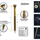 HausHalt Universal Holzbauschraube Holzschraube 5,0 x 110 mm PZ2 200 Stk. ( 2x 000051371184 ) gelb verzinkt Kreuzschlitz Pozidriv Senkkopf Teilgewinde - Toolbrothers