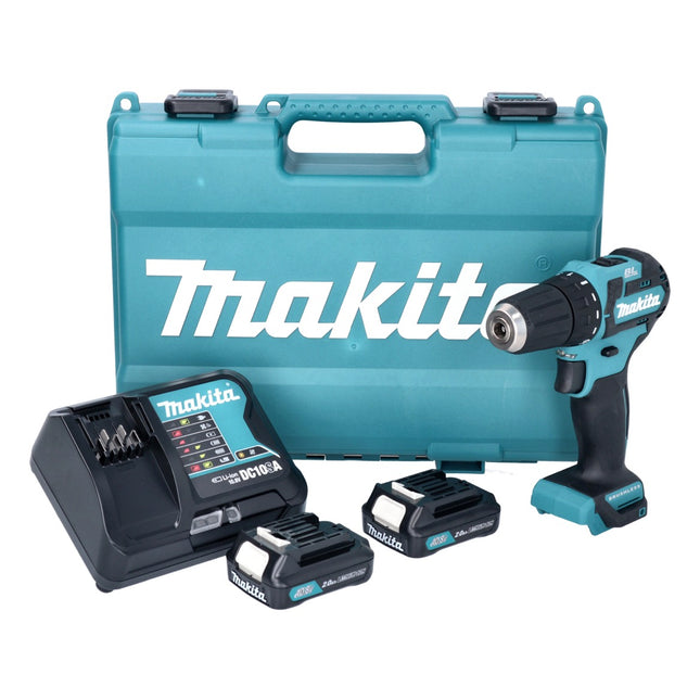 Makita DF 332 DSAE Akku Bohrschrauber 12 V 35 Nm Brushless + 2x Akku 10,8 V 2,0 Ah + Ladegerät + Koffer