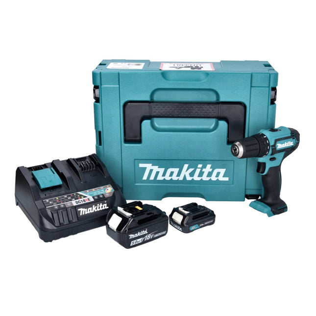 Makita DF 333 DNX12 Akku Bohrschrauber 12 V 30 Nm + 1x Akku 2,0 Ah + 1x Akku 18 V 5,0 Ah + Ladegerät + Makpac