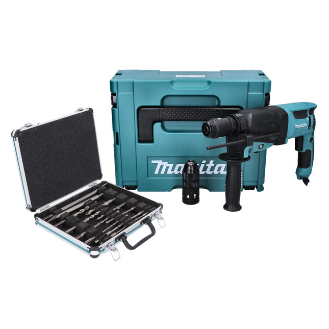 Makita HR 2630  Rotary Hammer TJ 800W 2.4J SDS Plus + Keyless chuck + 13 pcs. Drill and Chisel Set + Case Makpac