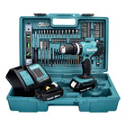 Makita DHP 453 SA2X5 trapano a percussione a batteria 18 V 42 Nm + 2x batteria ricaricabile 2,0 Ah + caricabatterie + set di accessori da 101 pezzi + valigetta