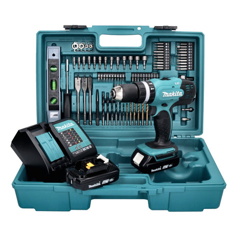 Makita DHP 453 SA2X5 Perceuse-visseuse à percussion sans fil 18 V 42 Nm + 2x batterie 2,0 Ah + chargeur + 101 pcs. kit accessoires + coffret