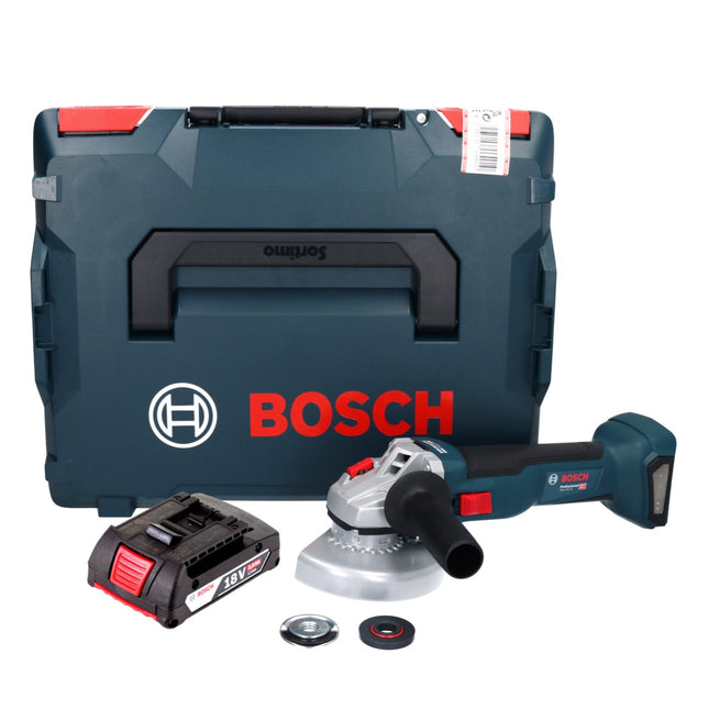 Bosch GWS 18V-10 Professional Akku Winkelschleifer 18 V 125 mm Brushless + 1x Akku 2,0 Ah + L-Boxx - ohne Ladegerät