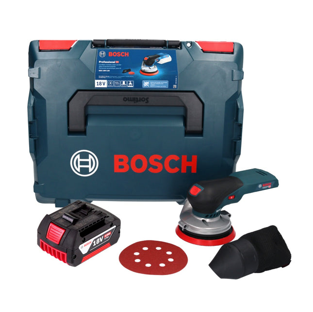 Bosch GEX 18V-125 Lijadora rotorbital profesional sin cable 18 V 125 mm sin escobillas + 1x acumulador 4,0 Ah + L-BOXX - sin cargador