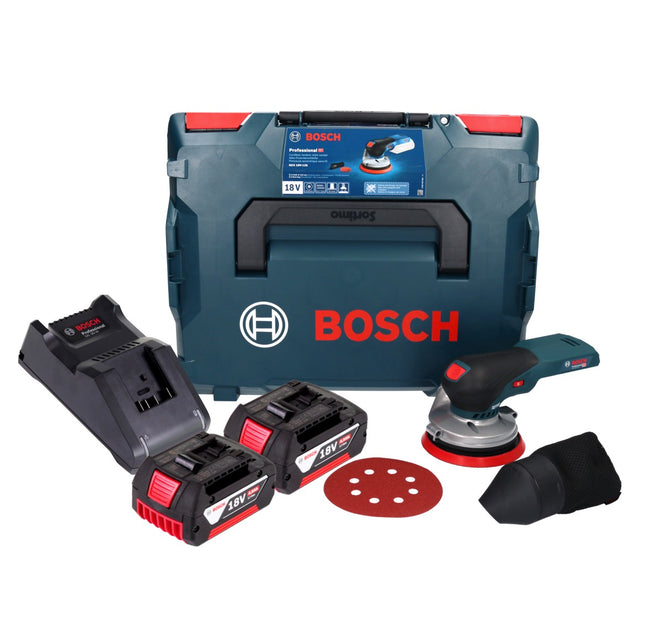 Bosch GEX 18V-125 Lijadora rotorbital profesional sin cable 18 V 125 mm sin escobillas + 2x acumulador 4,0 Ah + cargador + L-BOXX