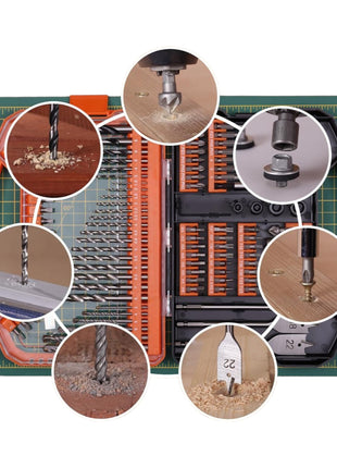 WellCut 101-częściowy zestaw bitów i wierteł w walizce 1/4" Phillips / Pozidriv / szczelinowe / sześciokątne / Torx / Robertson / wiertła do drewna, stali i muru ( WC-DB101U )