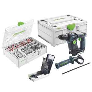 Festool BHC 18 Basic Akku Bohrhammer 18 V 25 Nm 1,8 J SDS Plus Brushless + 650 tlg. Schrauben und Dübel Sortiment + 7 tlg. Hammerbohrer SDS-Set + Systainer - ohne Akku, ohne Ladegerät