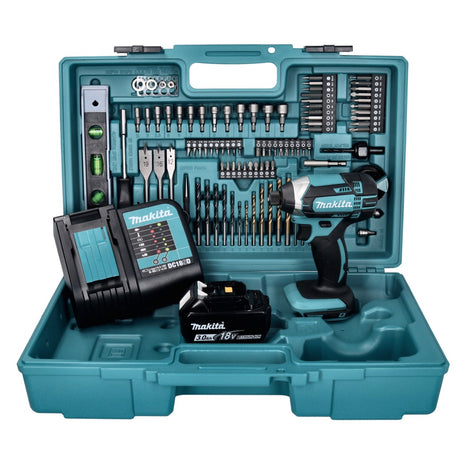 Makita DTD 152 SFX5 165Nm 18V Cordless Impact Driver + 1x 3.0Ah Batteria + Caricabatterie + Custodia + Set di 101 accessori