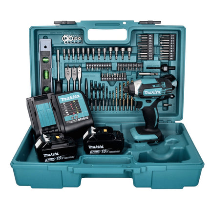 Makita DTD 152 SF2X5 Akku Schlagschrauber 18 V 165 Nm + 2x Akku 3,0 Ah + Ladegerät + 101 tlg. Zubehör Set + Koffer