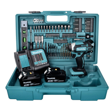 Makita DTD 152 SF2X5 Cordless Impact Driver 165 Nm 18V + 2x Batteries 3.0Ah + Charger + Case + Set of 101 accessories