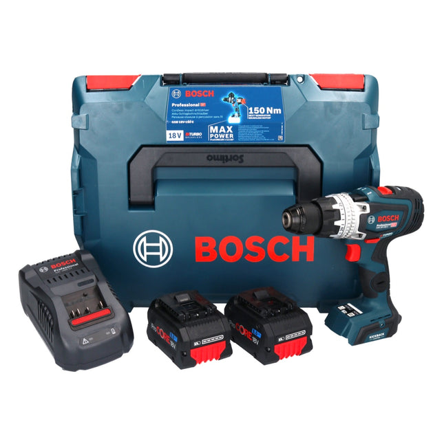 Bosch GSB 18V-150 C Taladradora de percusión profesional sin cable 18 V 150 Nm Biturbo Brushless ( 06019J5105 ) + 2x acumulador ProCORE 8,0 Ah + cargador + L-Boxx