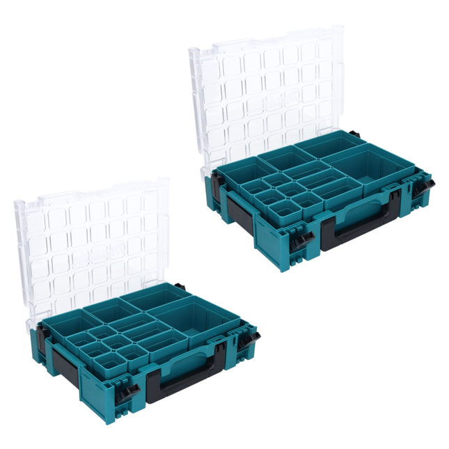 Makita MAKPAC 1 Organizer Set 2x Kleinteilekoffer 395 x 295 x 110 mm ( 2x 191X80-2 ) mit 13x Boxeinsatz