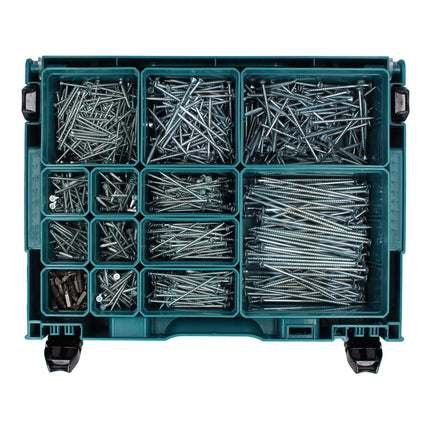 Makita MAKPAC 1 estuche organizador piezas pequeñas 395 x 295 x 110 mm (191X80-2) + surtido de tornillos para madera de 1000 piezas