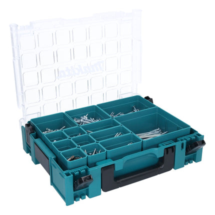 Makita MAKPAC 1 estuche organizador piezas pequeñas 395 x 295 x 110 mm (191X80-2) + surtido de tornillos para madera de 1000 piezas