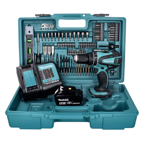 Makita DHP 456 SGX5 Akku Schlagbohrschrauber 18 V 50 Nm + 1x Akku 6,0 Ah + Ladegerät + 101 tlg. Zubehör Set + Koffer