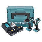 Makita DLX 2289 TJ Combo Kit 18 V con taladro inalámbrico DDF 485 + llave de impacto inalámbrica DTD 153 + 2 baterías de 5,0 Ah + cargador + Makpac