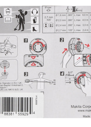 Makita 2-Fadenkopf Tap&Go 2,0 mm ( 191D91-7 ) für 18 V Akku Rasentrimmer DUR 187 und DUR 188