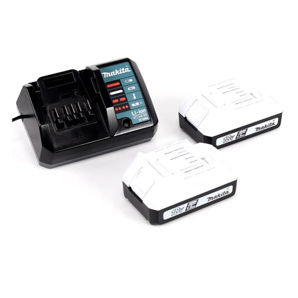 Taladro atornillador a batería Makita DF 457 DWE 18 V 42 Nm Serie G + cortasetos a batería Makita UH 522 DZ + 2 baterías de 1,5 Ah + cargador + juego de brocas de 101 piezas + maletín