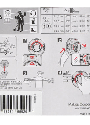 Makita Tête à 2 fils Tap&Go 2,0 mm pour coupe-herbes sans fil 18V DUR187 et DUR188 - 2 pcs. (2x 191D91-7)