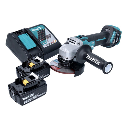 Amoladora angular sin cable Makita DGA 513 RG 18 V 125 mm sin escobillas + 2x batería recargable 6,0 Ah + cargador