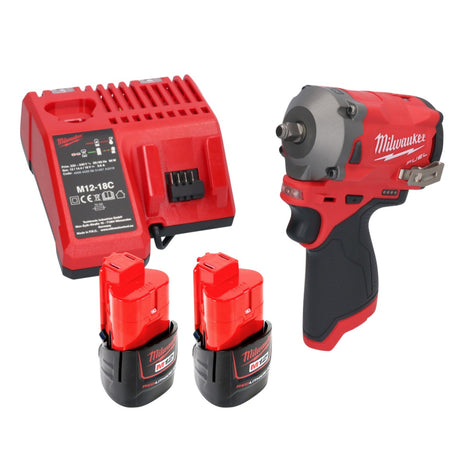 Milwaukee M12 FIW38-202C cordless impact wrench 12 V 339 Nm 3/8" brushless + 2x rechargeable battery 2.0 Ah + charger