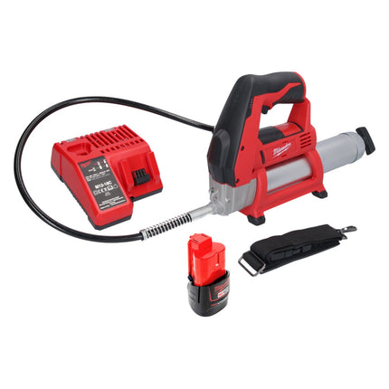 Pompe à graisse sans fil Milwaukee M12 GG-201C 12 V 562 bar + 1x batterie 2,0 Ah + chargeur