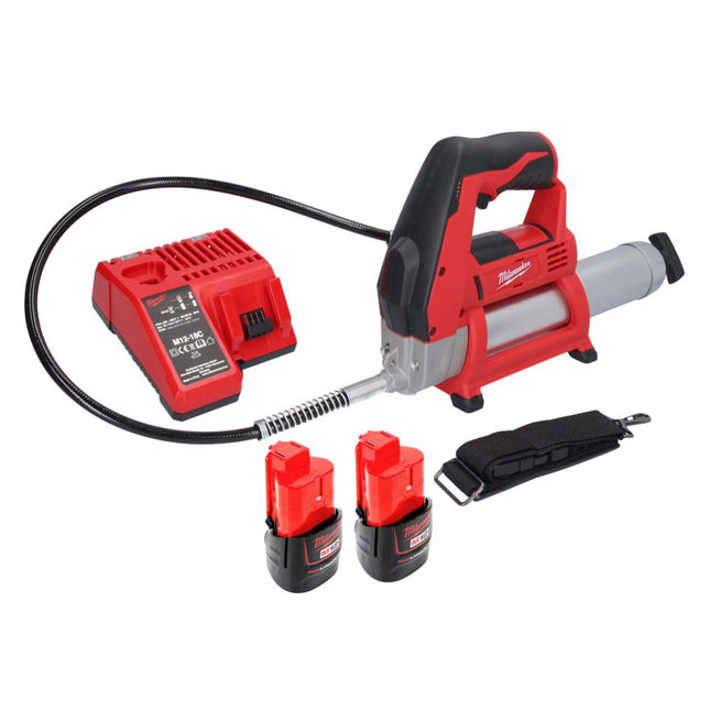 Milwaukee M12 GG-202C ingrassatore a batteria 12 V 562 bar + 2x batteria ricaricabile 2,0 Ah + caricatore