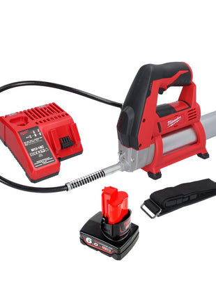 Milwaukee M12 GG-601C Akku Fettpresse 12 V 562 bar + 1x Akku 6,0 Ah + Ladegerät