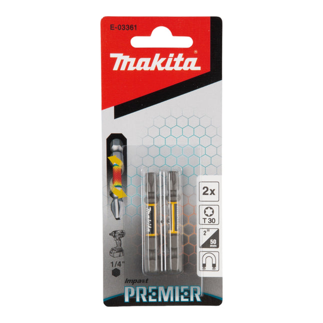 Makita Impact Premier bit di torsione esagonale 1/4" T30 50 mm 2 pz ( E-03361 )