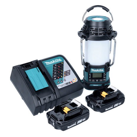 Makita DMR 056 RA cordless radio 18 V FM DAB+ with lantern 360° torch IP65 + 2x rechargeable battery 2.0 Ah + charger