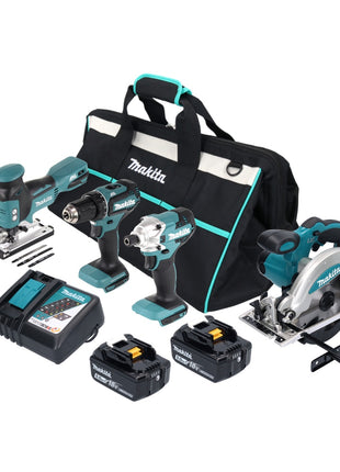 Makita DLX 4163 TX1 kit combinado de baterías 18 V DDF 485 + DJV 181 + DSS 610 + DTD 156 + 2x baterías 5.0 Ah + cargador + bolsa