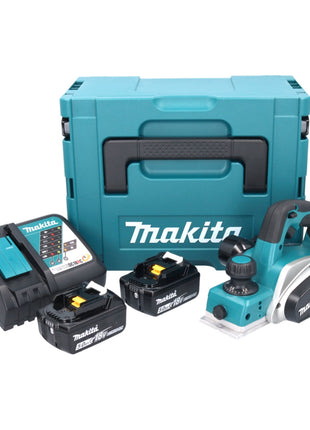 Pialla a batteria Makita DKP 180 RTJ 18 V 82 mm + 2x batteria ricaricabile 5,0 Ah + caricabatterie + Makpac