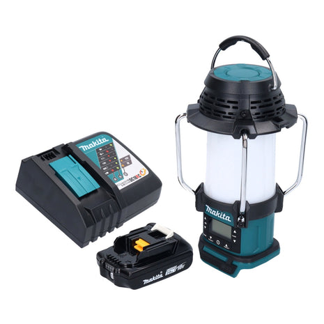 Makita DMR 055 RA1 Radio sans fil 18 V FM avec lanterne 360 Lampe de poche + 1x batterie 2,0 Ah + chargeur